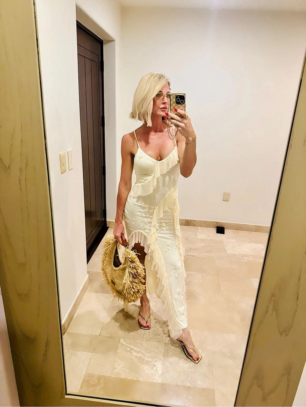 White Maxi Dress with Floral Embroidery - Picture 3 of 5